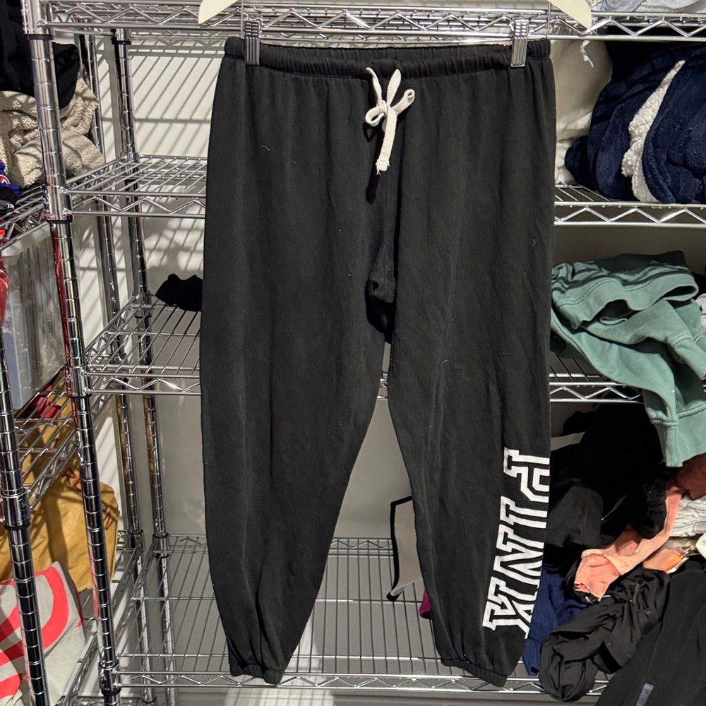 PINK Victoria's Secret Black Joggers with White Lettering